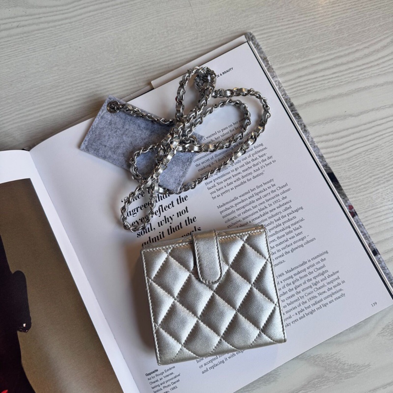 【又甜又酷😎全網最低價】Chanel mini woc 銀色 鏈條卡包｜零錢包｜小廢包｜包掛-4