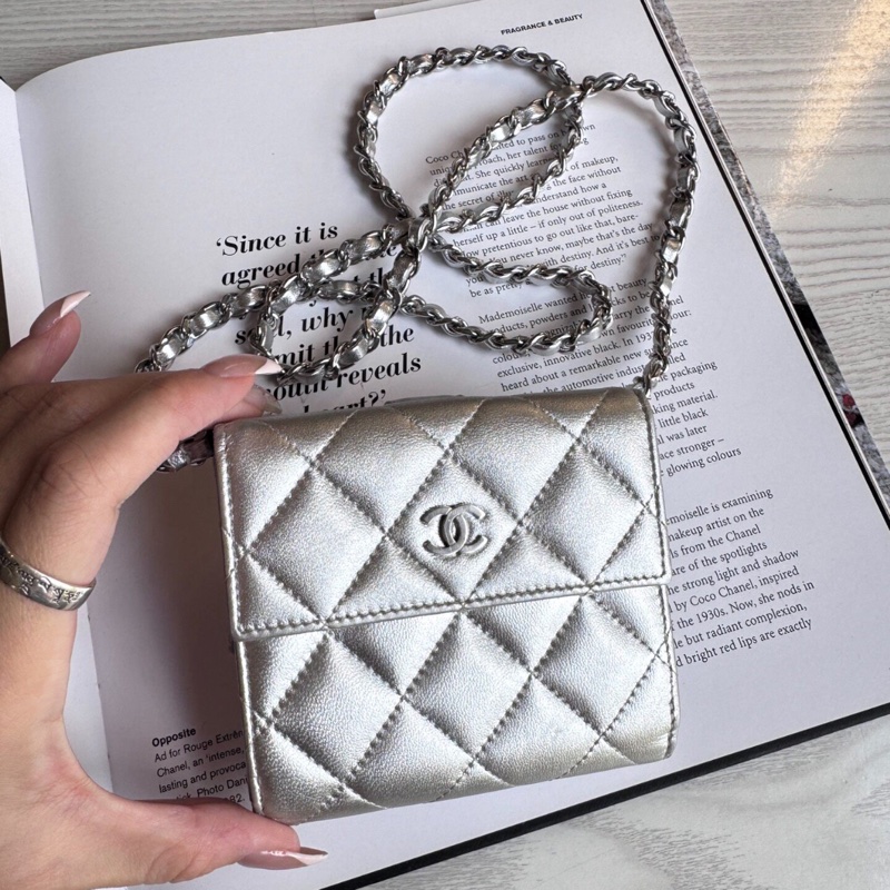 【又甜又酷😎全網最低價】Chanel mini woc 銀色 鏈條卡包｜零錢包｜小廢包｜包掛-8