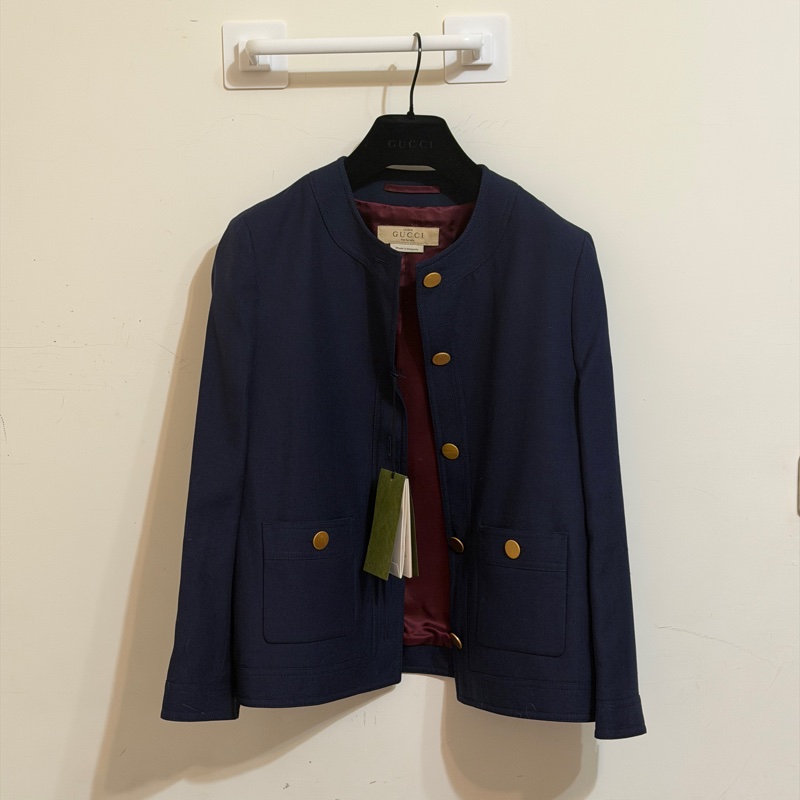 914intheair精品代購『全新閒置』Gucci 海軍藍金釦西裝外套-6
