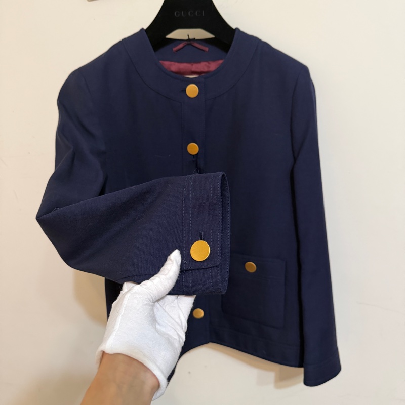 914intheair精品代購『全新閒置』Gucci 海軍藍金釦西裝外套-13