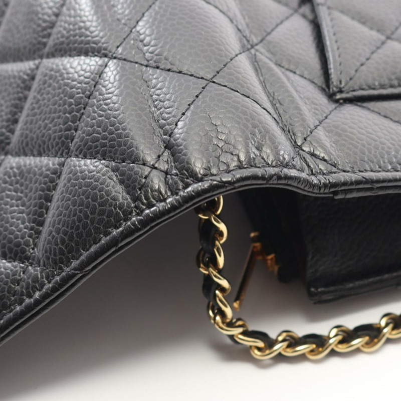 香奈兒 (CHANEL) 菱格紋小牛皮魚子醬皮革單背包，黑色，AP4241-6