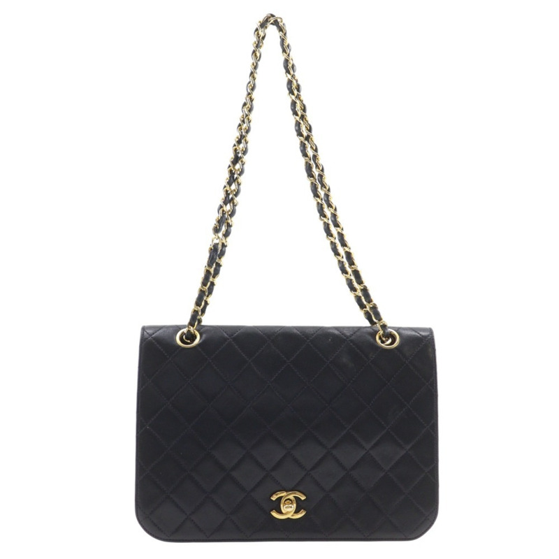 香奈兒 (CHANEL) Matelasse 鏈條肩背包，復古羊皮，黑色，A5，旋扣，女士-0
