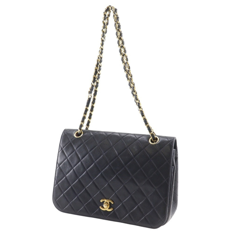 香奈兒 (CHANEL) Matelasse 鏈條肩背包，復古羊皮，黑色，A5，旋扣，女士-1