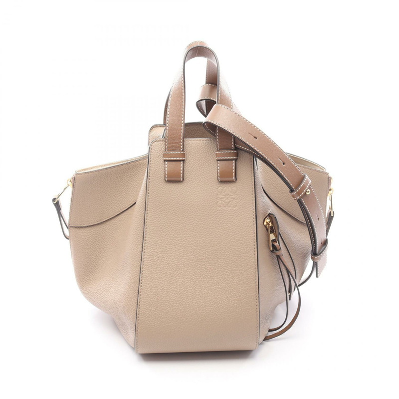 LOEWE Hammock 小號肩斜背包，皮革材質，米色/棕色，二手女款-0