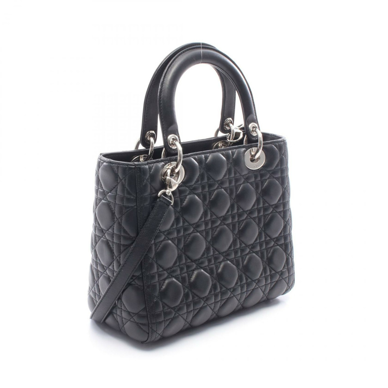 Christian Dior LADY DIOR Cannage 肩背包，黑色皮革，二手女款，附五金配件-1