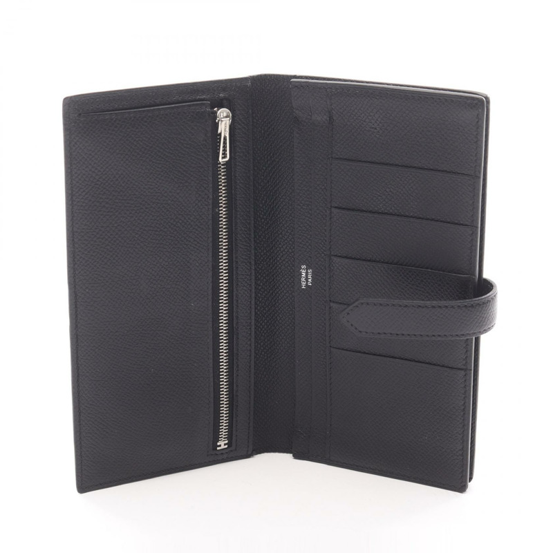 愛馬仕 Bearn Soufflet 雙折皮夾 B Epsom 皮革黑色二手女士 BKHW-2