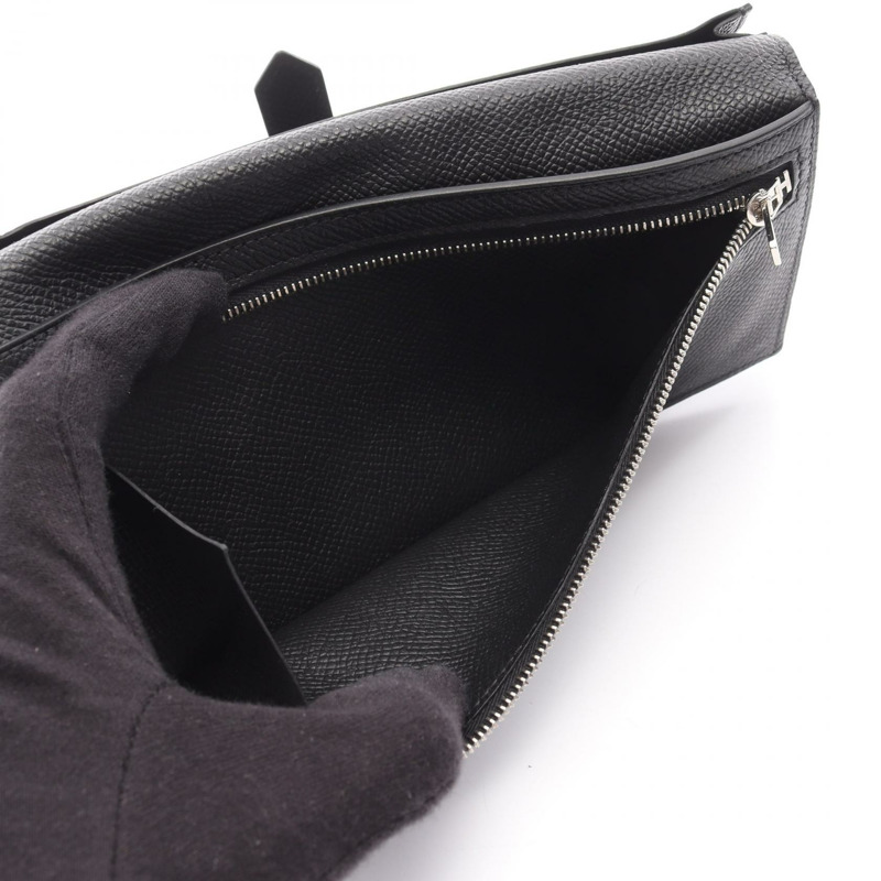 愛馬仕 Bearn Soufflet 雙折皮夾 B Epsom 皮革黑色二手女士 BKHW-3