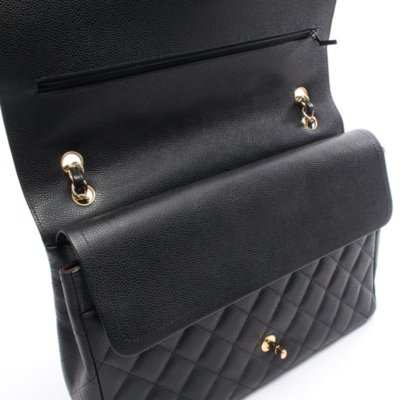 香奈兒 Jumbo Matelasse 34 肩背包 A47600 粒面小牛皮 黑色 二手 金色五金 CC-8