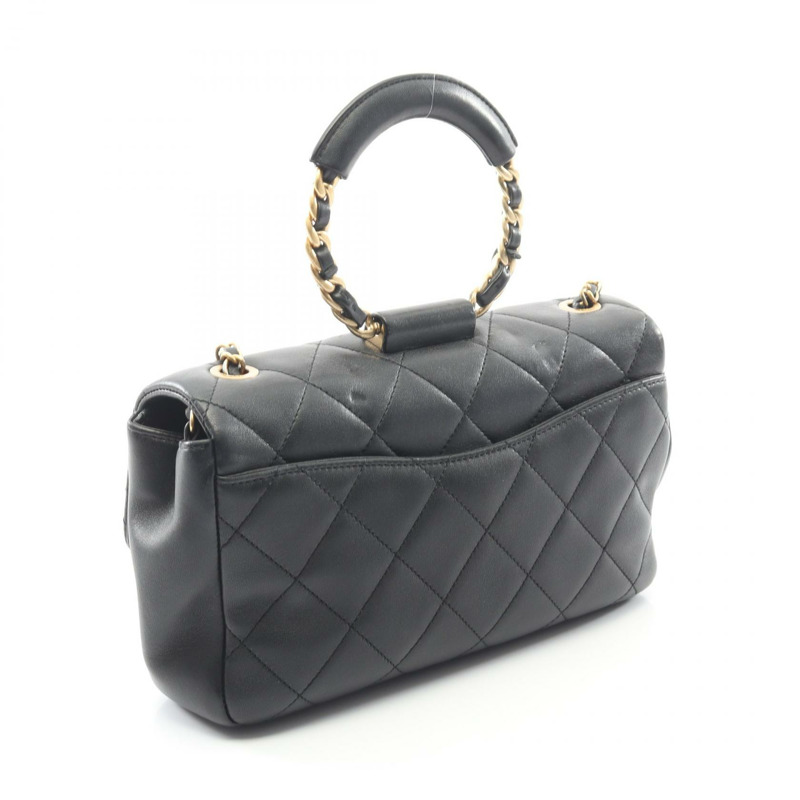 香奈兒 (CHANEL) 絎縫單肩手提包 AS1358 羊皮 黑色 二手 金色五金-1
