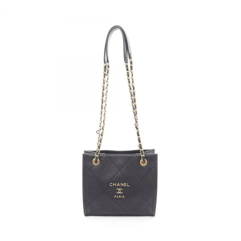 香奈兒 (CHANEL) 絎縫鏈條肩背托特包 AS2750 黑色皮革 二手 女士 金色五金