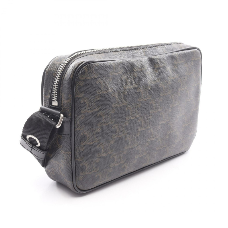 CELINE Triomphe 中型斜背包肩背包，棕色/黑色，二手-1