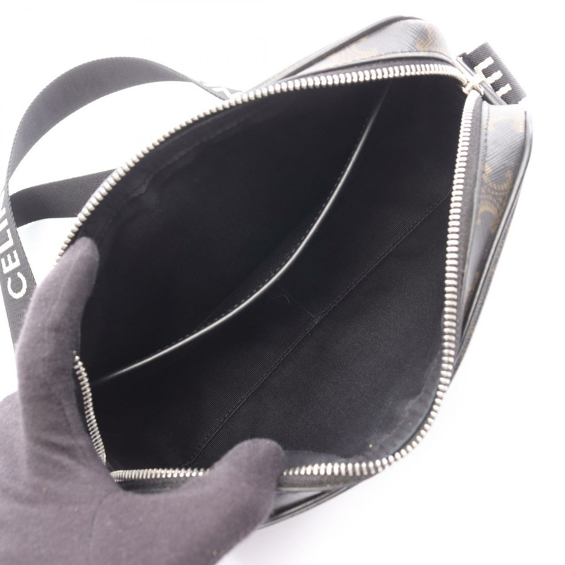 CELINE Triomphe 中型斜背包肩背包，棕色/黑色，二手-2