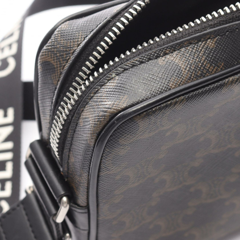 CELINE Triomphe 中型斜背包肩背包，棕色/黑色，二手-4