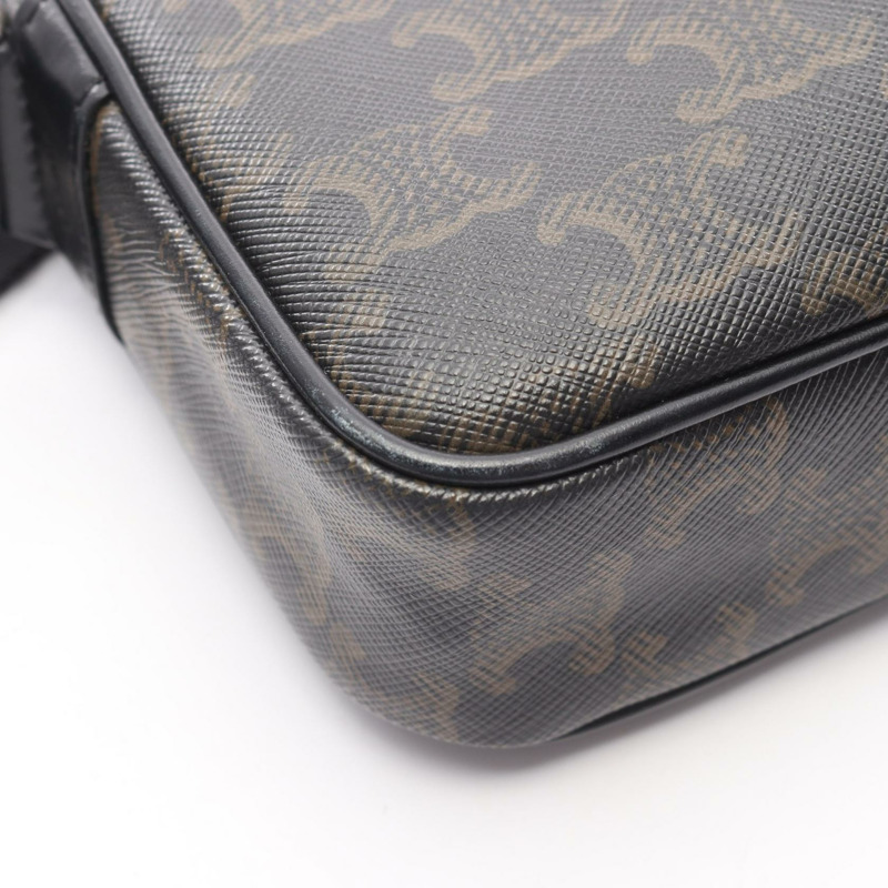 CELINE Triomphe 中型斜背包肩背包，棕色/黑色，二手-6