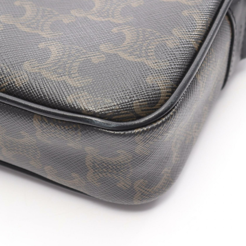 CELINE Triomphe 中型斜背包肩背包，棕色/黑色，二手-7