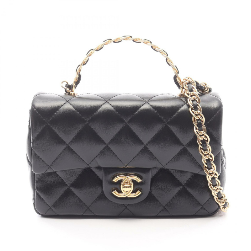 香奈兒 (CHANEL) Matelasse 小號頂部手柄鏈條肩背斜挎包，皮革材質，二手-0