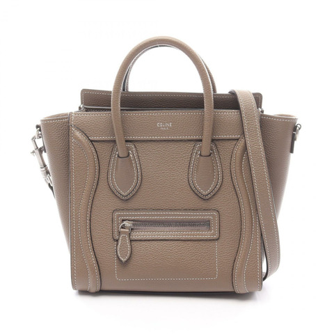 CELINE Luggage Nano Shopper 兩用單肩手提包 168243 皮革 灰色 二手 女士