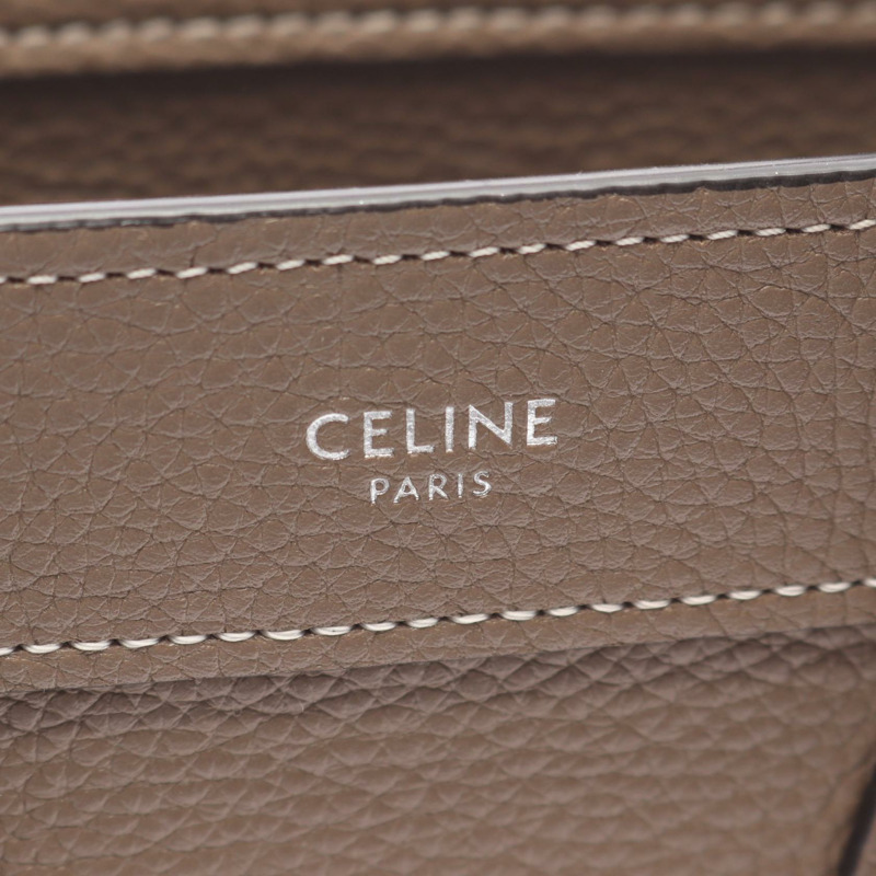 CELINE Luggage Nano Shopper 兩用單肩手提包 168243 皮革 灰色 二手 女士-3