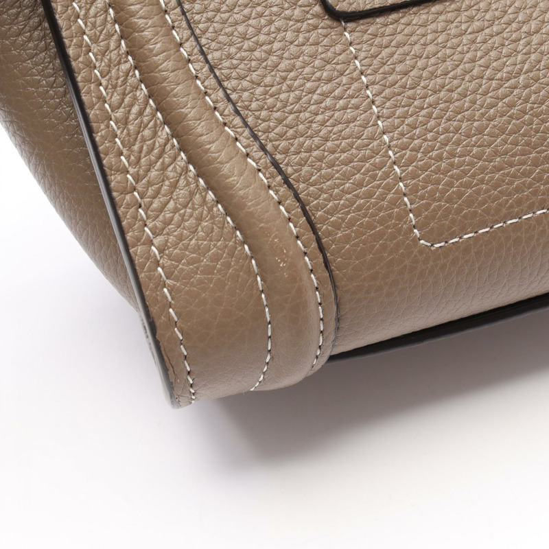 CELINE Luggage Nano Shopper 兩用單肩手提包 168243 皮革 灰色 二手 女士-4