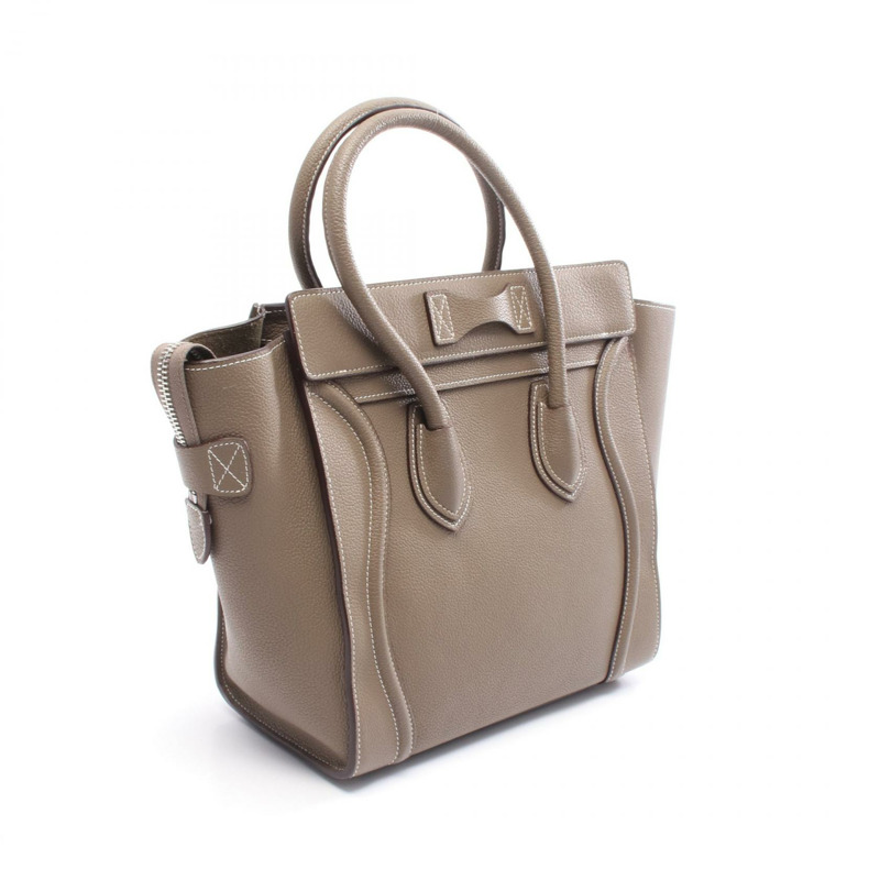 CELINE Luggage Micro Shopper 手提包 189793 皮革 米色 二手 女士-1