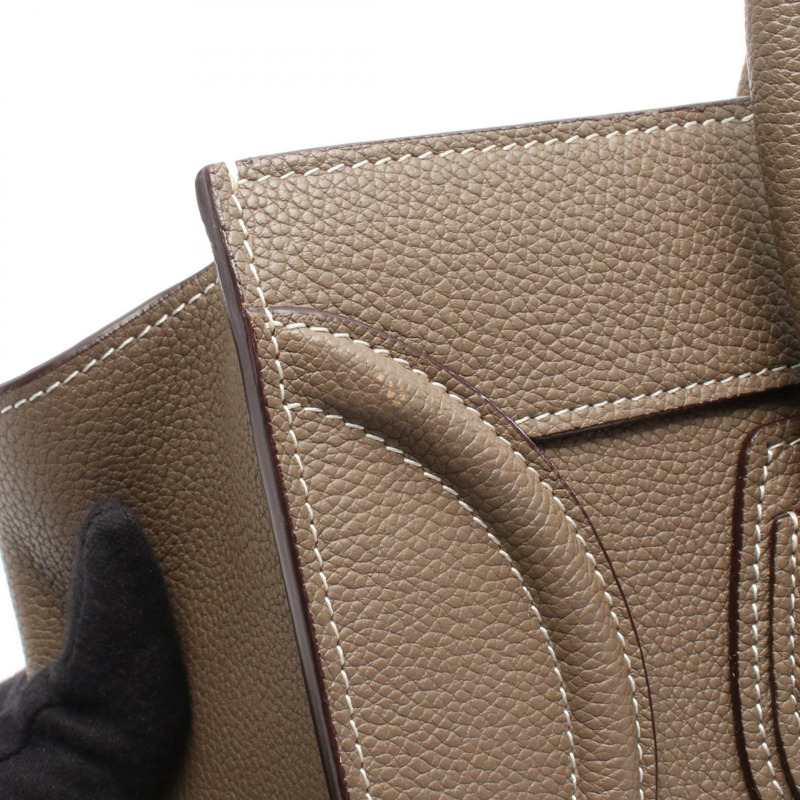 CELINE Luggage Micro Shopper 手提包 189793 皮革 米色 二手 女士-7