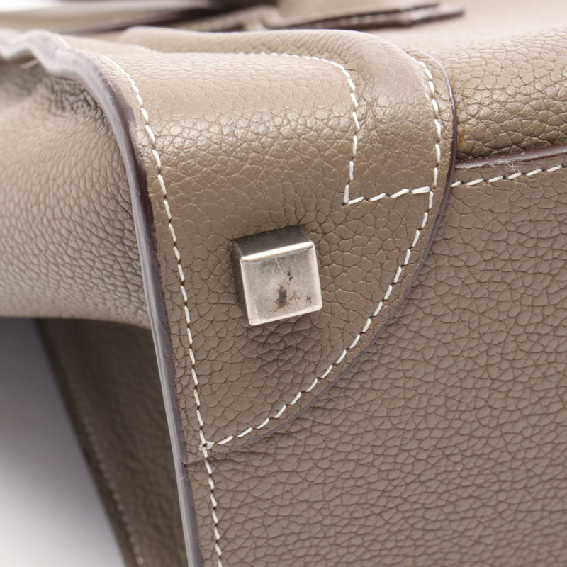 CELINE Luggage Micro Shopper 手提包 189793 皮革 米色 二手 女士-11