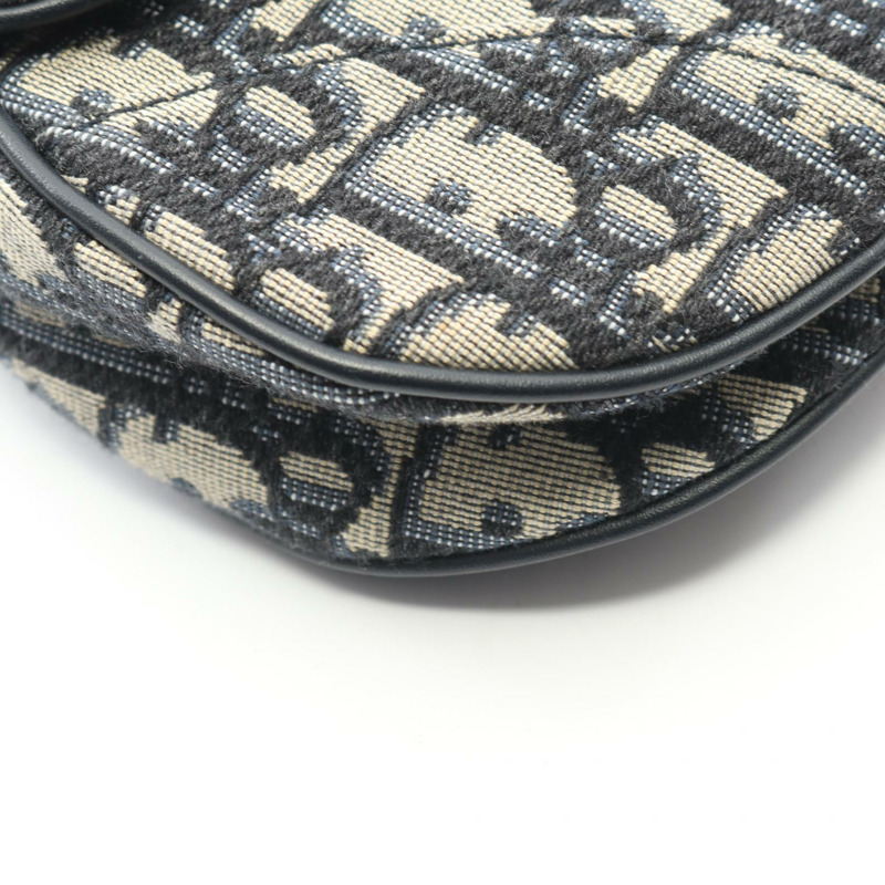 Dior 迷你馬鞍包，斜紋提花帆布皮革手提包，米色/海軍藍，二手-5