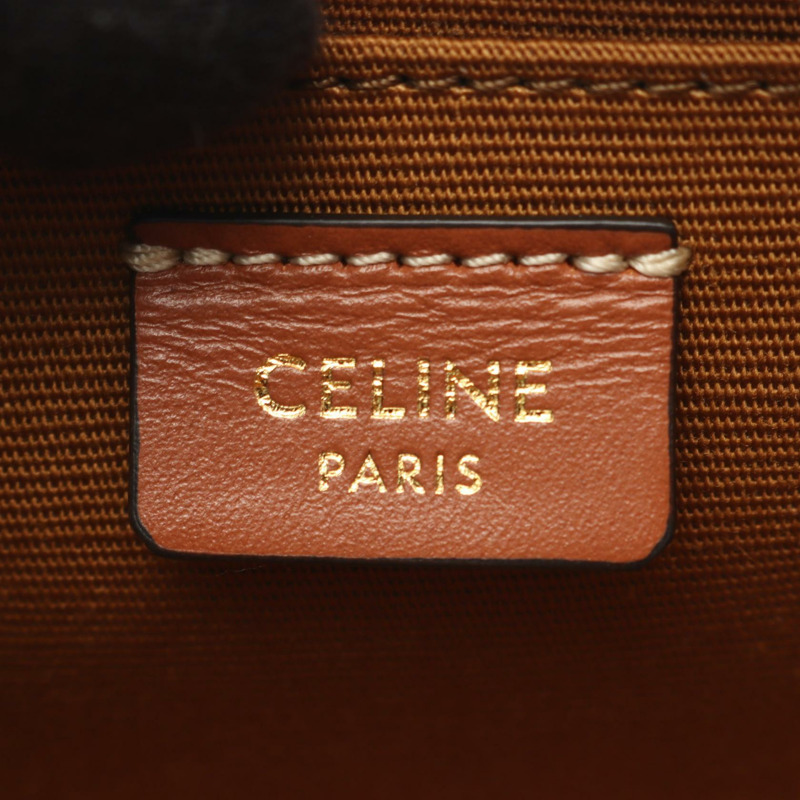 CELINE Cuir Triomphe 迷你相機單肩包，帆布皮革，黑色/棕色，二手-3