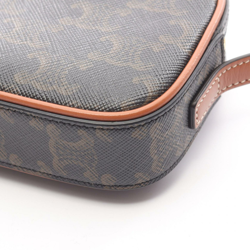 CELINE Cuir Triomphe 迷你相機單肩包，帆布皮革，黑色/棕色，二手-4