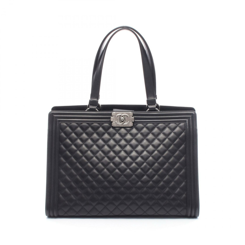 香奈兒 Boy Chanel 大號絎縫手提包 A92773 黑色皮革 SHW 二手 CC-0