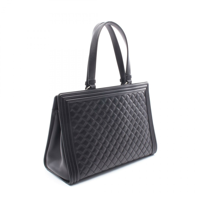 香奈兒 Boy Chanel 大號絎縫手提包 A92773 黑色皮革 SHW 二手 CC-1