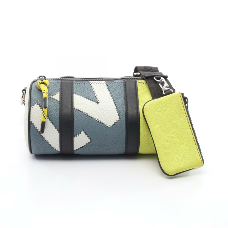 路易威登 Polochon 單肩斜背包 M59927 皮革 灰色 黃色 二手-0