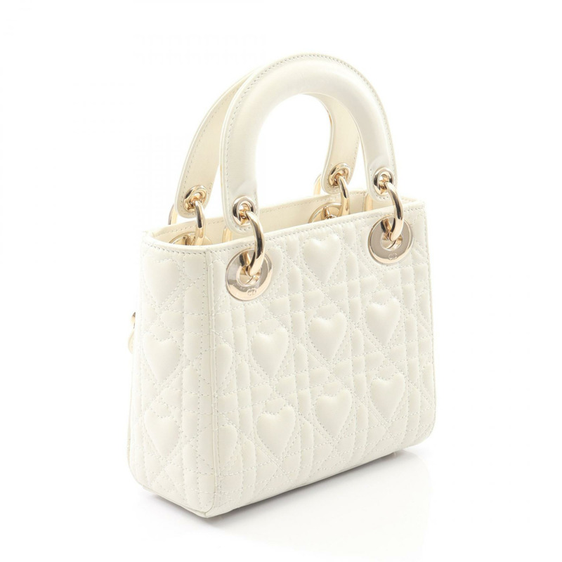 Christian Dior 迷你心型藤格紋小姐斜背包，白色皮革，二手-1