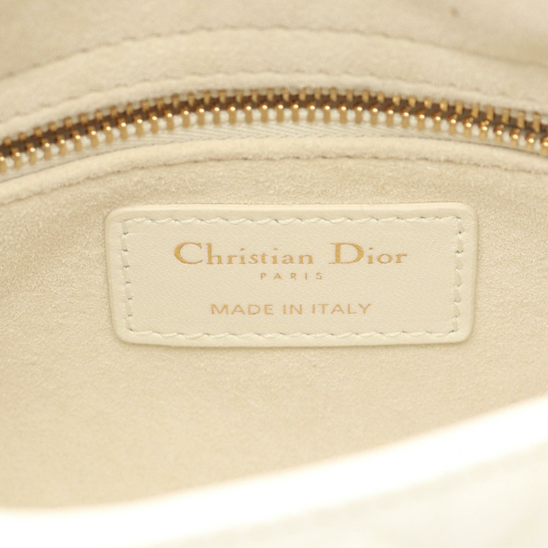 Christian Dior 迷你心型藤格紋小姐斜背包，白色皮革，二手-3