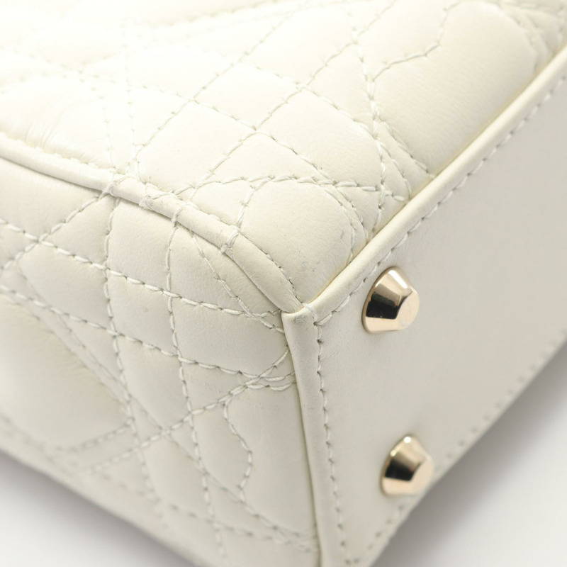 Christian Dior 迷你心型藤格紋小姐斜背包，白色皮革，二手-8