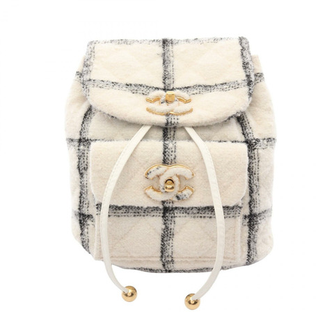 香奈兒 COCO 標誌鏈雙肩包，白色黑色金色五金，二手，女士 CC