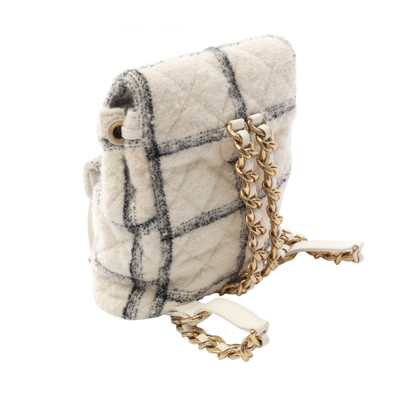 香奈兒 COCO 標誌鏈雙肩包，白色黑色金色五金，二手，女士 CC-1