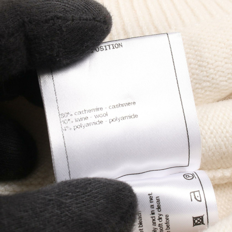 香奈兒 COCO 標誌貼片針織衫羊絨羊毛白色波爾多紅二手女裝 #34-3