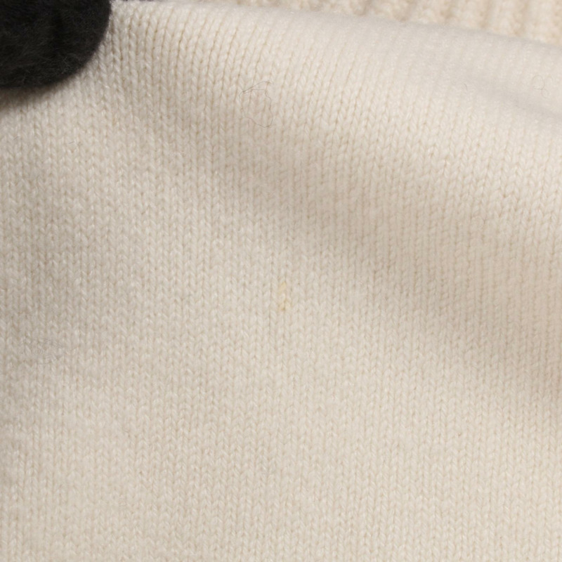 香奈兒 COCO 標誌貼片針織衫羊絨羊毛白色波爾多紅二手女裝 #34-5