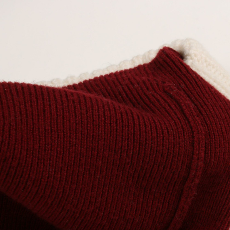 香奈兒 COCO 標誌貼片針織衫羊絨羊毛白色波爾多紅二手女裝 #34-8