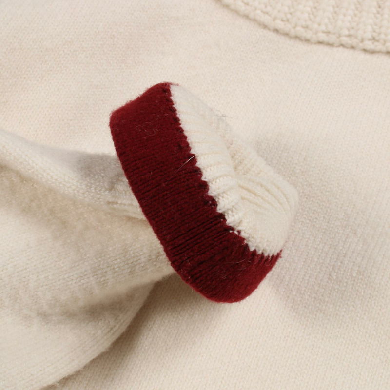 香奈兒 COCO 標誌貼片針織衫羊絨羊毛白色波爾多紅二手女裝 #34-9