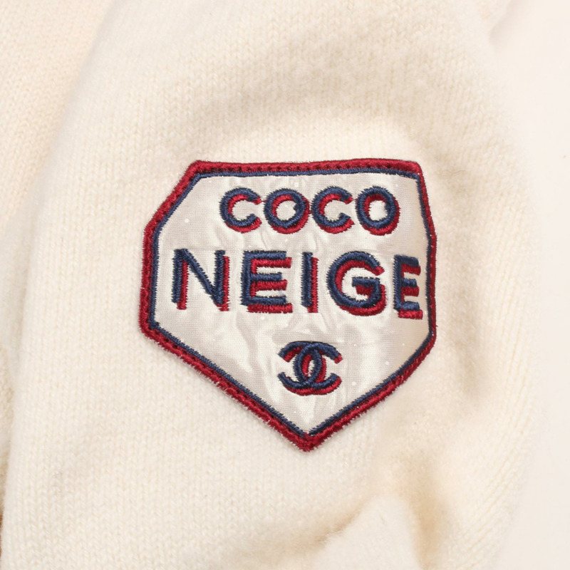 香奈兒 COCO 標誌貼片針織衫羊絨羊毛白色波爾多紅二手女裝 #34-13