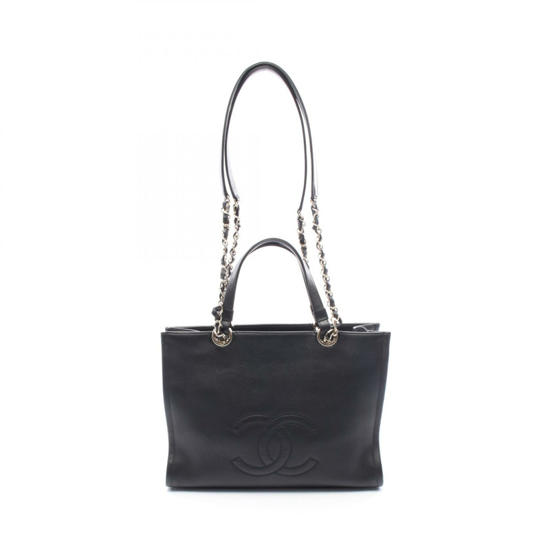 香奈兒 COCO 標誌鏈條單背包，黑色皮革，金色五金，二手，女士 CC-0