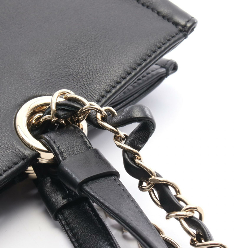 香奈兒 COCO 標誌鏈條單背包，黑色皮革，金色五金，二手，女士 CC-5