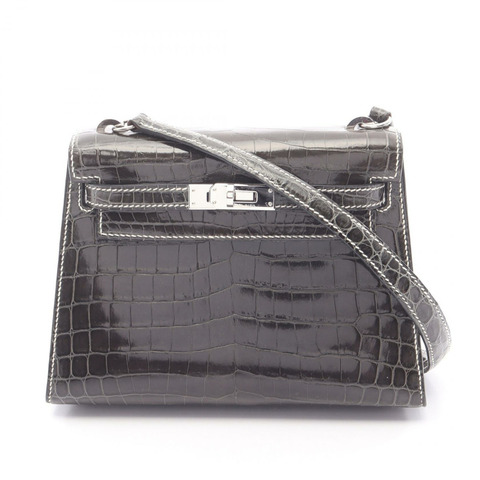 愛馬仕迷你凱莉20石墨色手提包，尼羅鱷魚皮，灰色，二手女款