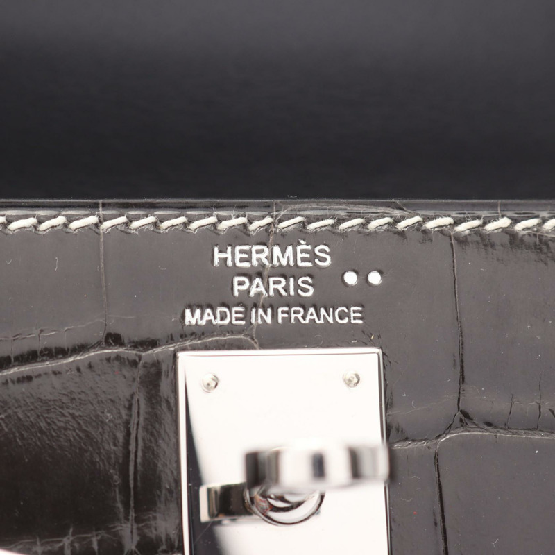 愛馬仕迷你凱莉20石墨色手提包，尼羅鱷魚皮，灰色，二手女款-3