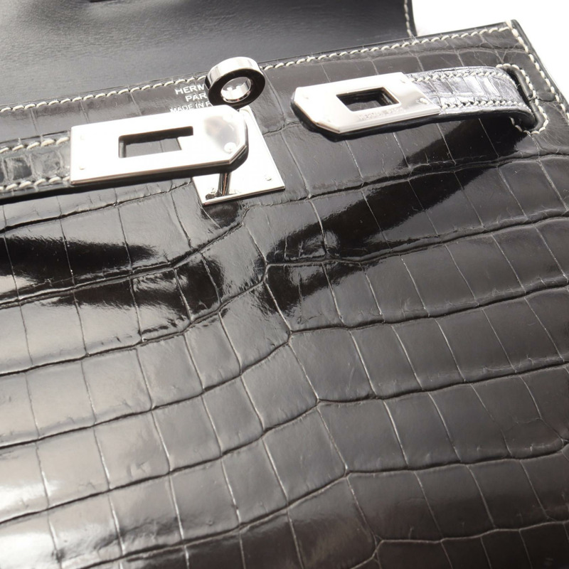 愛馬仕迷你凱莉20石墨色手提包，尼羅鱷魚皮，灰色，二手女款-6