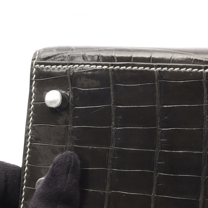 愛馬仕迷你凱莉20石墨色手提包，尼羅鱷魚皮，灰色，二手女款-8