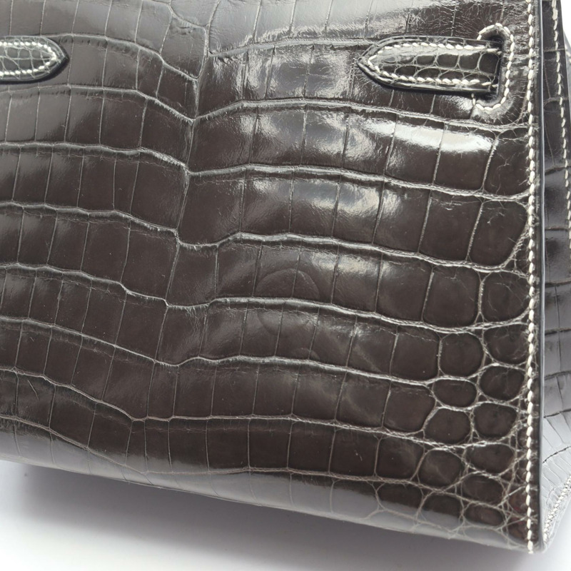 愛馬仕迷你凱莉20石墨色手提包，尼羅鱷魚皮，灰色，二手女款-9