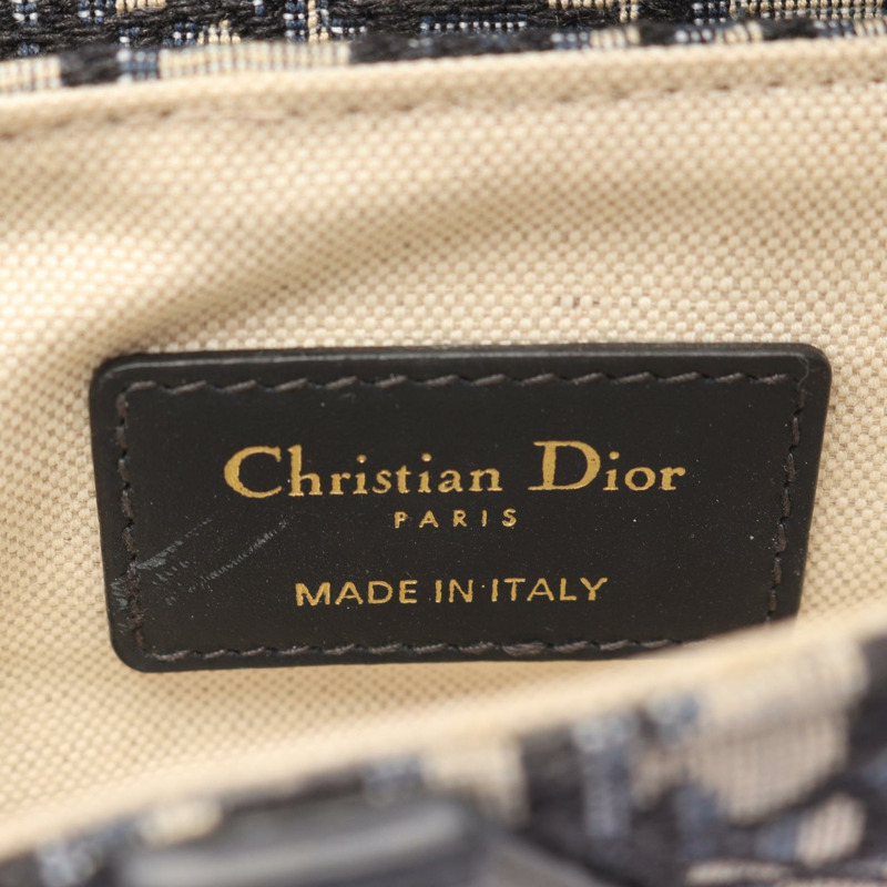 Christian Dior 迷你馬鞍包 Oblique 提花手提包 帆布皮革 海軍藍 二手-3
